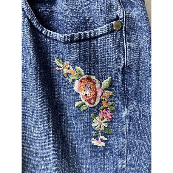 Kikit Capri Jeans Womens 12 Blue Denim Embroidered Embellished Boho Peasant - Picture 4 of 10